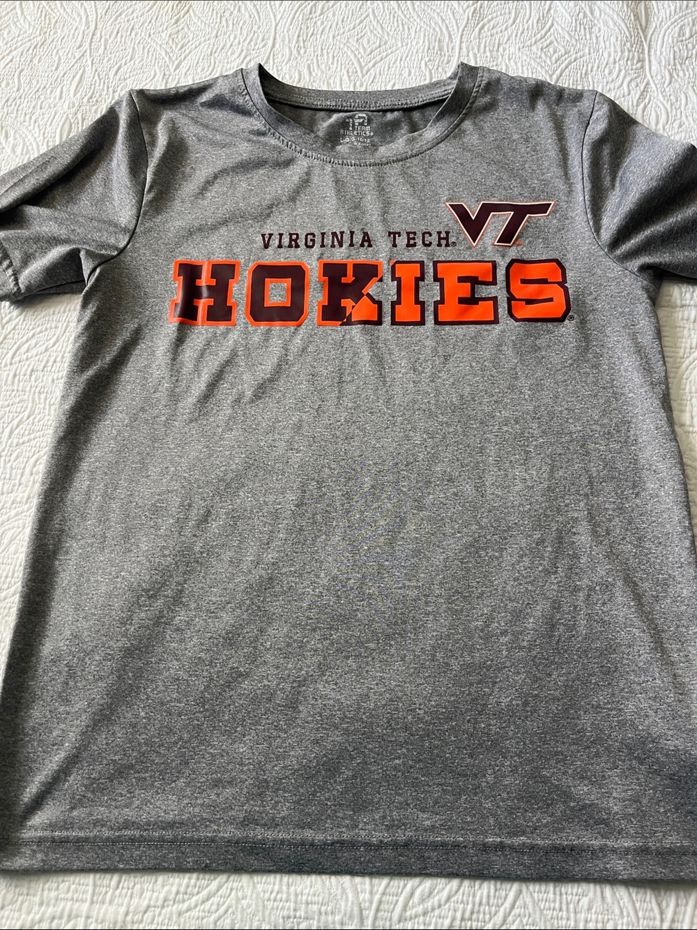 Virginia Tech Hokies Gray & Orange Short Sleeve Tee kids size large 10-12